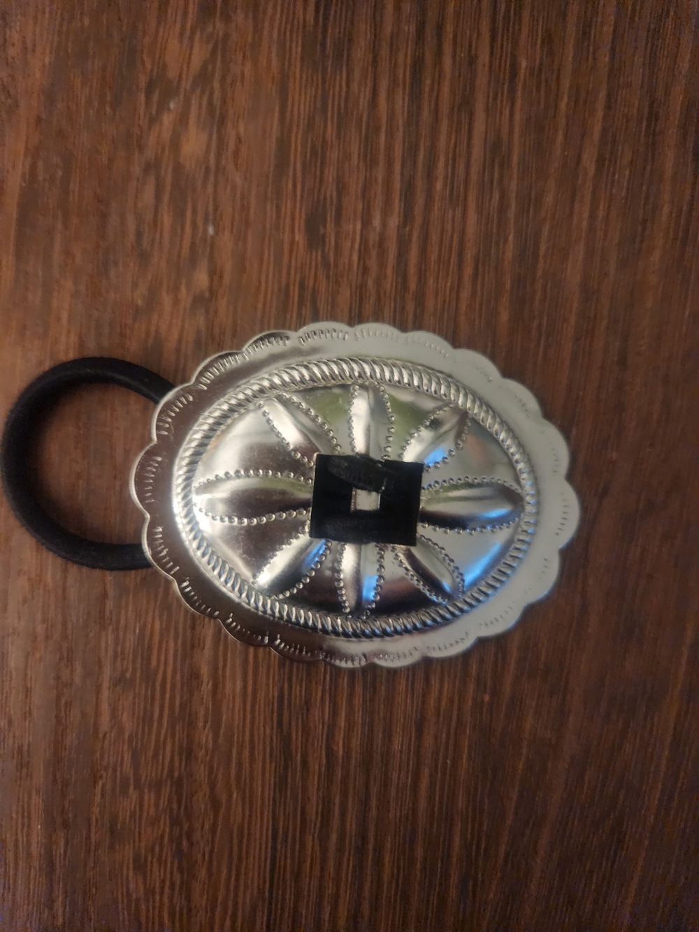 Silver Oval Concho Hair Tie - Women's Accessory